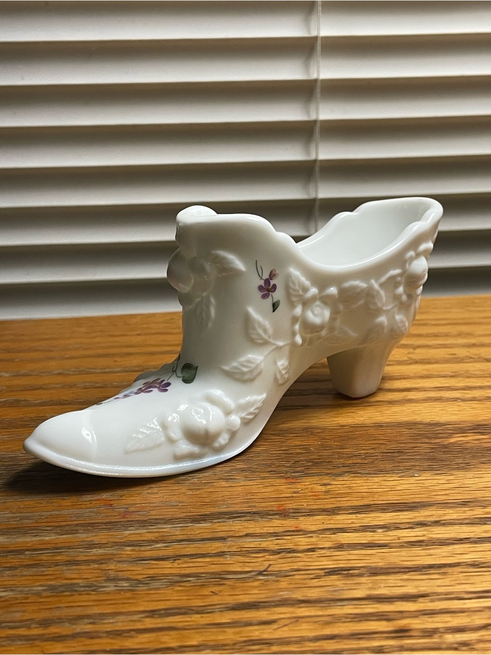 Fenton White Milk Glass S. Hopkins Victorian Shoe Slipper Hand Painted & Signed